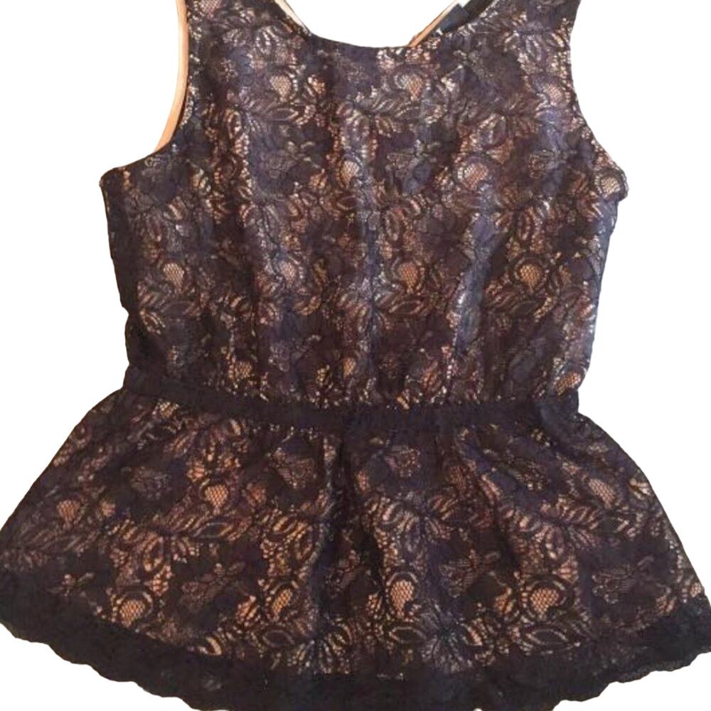EUC Sz L Black‎ Lace Peplum with Elastic Waist